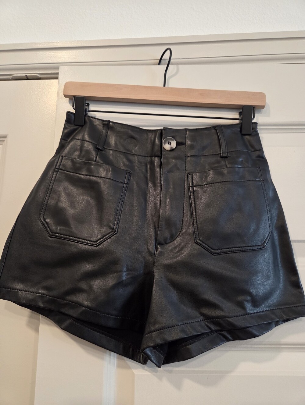 High-Waist Black Faux Leather Colette Shorts